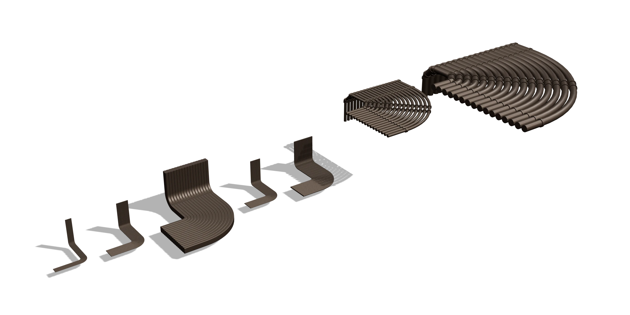 Every kind of line in the house, sixteen of each: data, air, power, heating, water and drains, turning and rising together